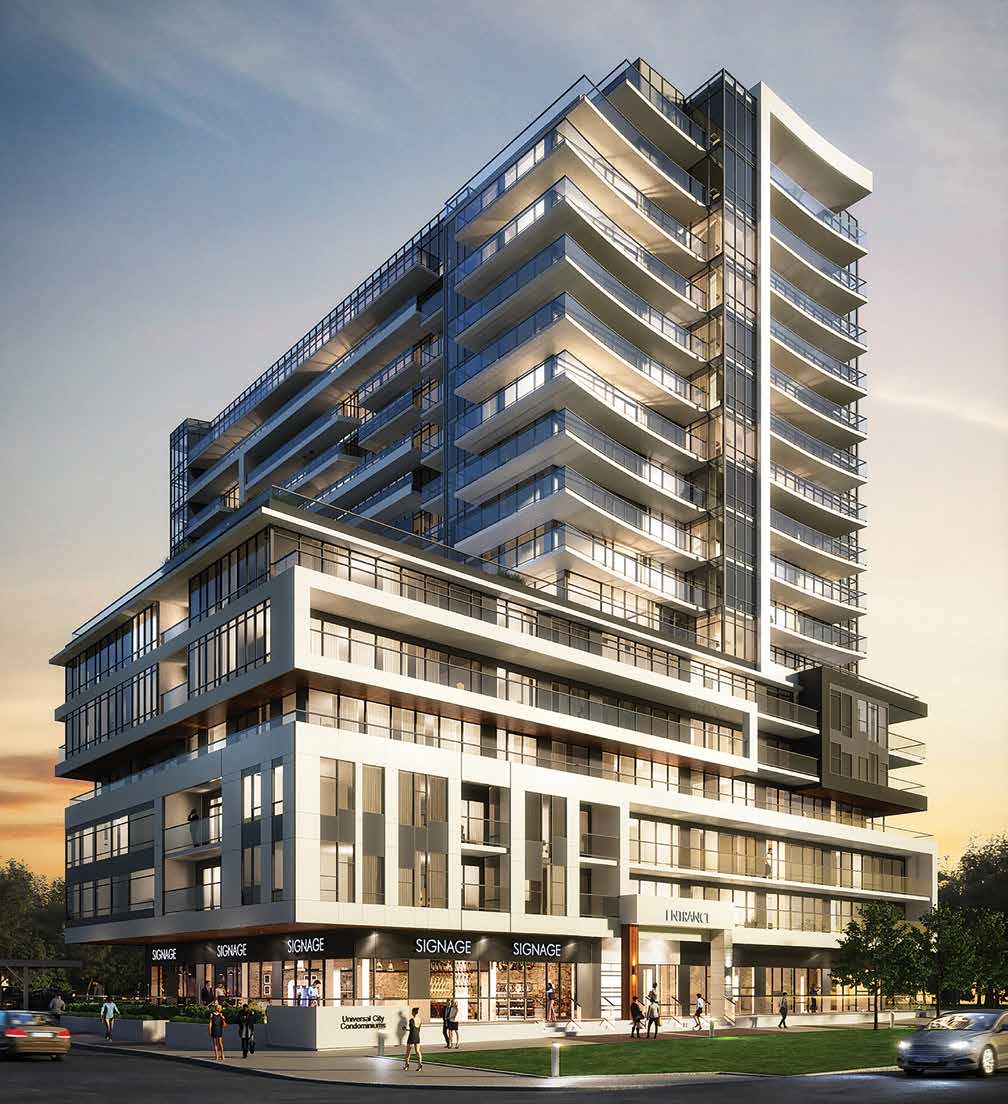 Exterior rendering of Universal City Condos in Pickering
