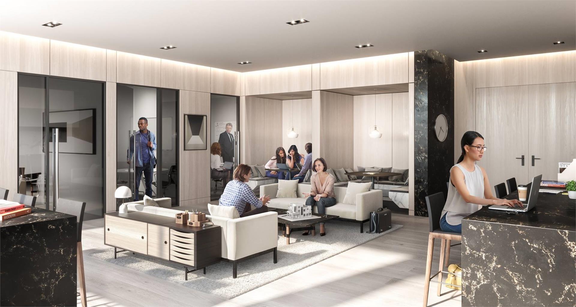 Interior rendering of Wesley Tower's business lounge.