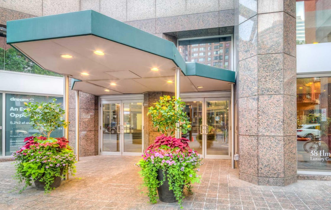 Exterior entrance to Minto Plaza Condos in Toronto