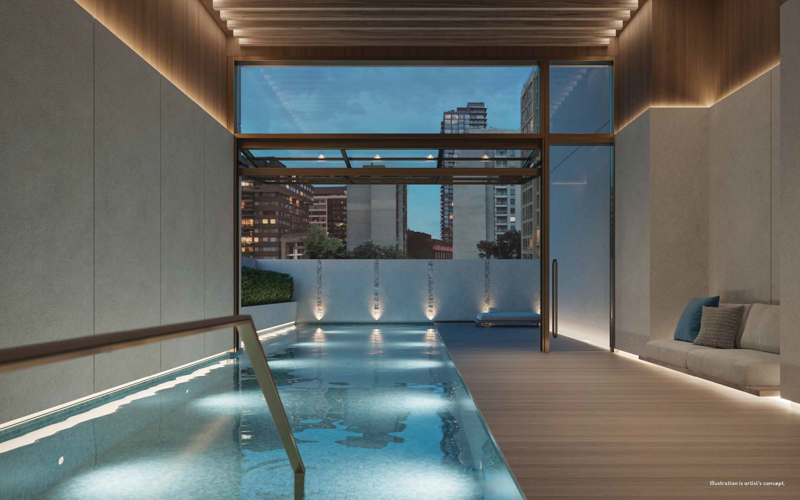 Rendering of 50 Scollard Yorkville Condos indoor swimming pool