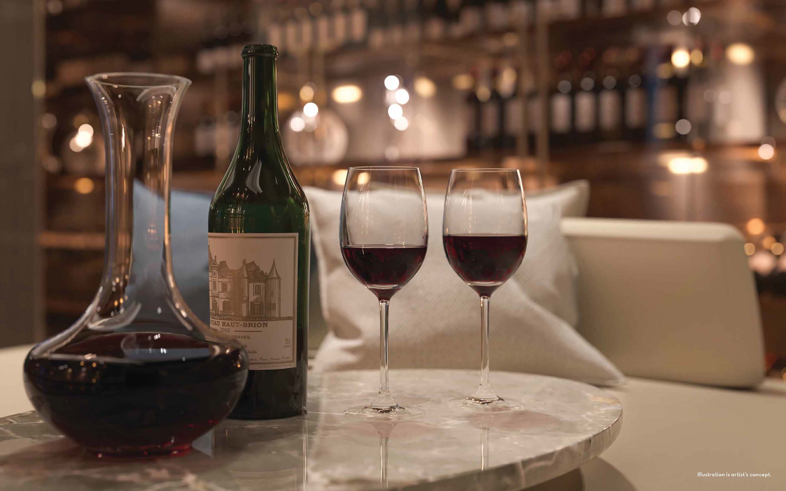 Rendering of 50 Scollard Yorkville Condos lounge with wine poured in to glassed