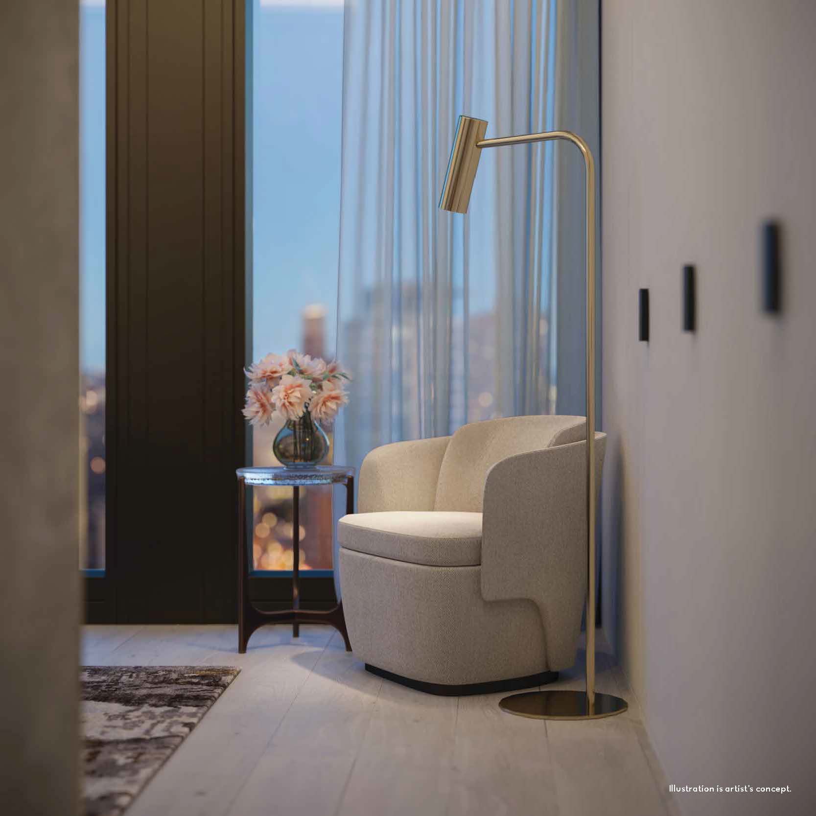 Rendering of 50 Scollard Yorkville Condos suite reading corner