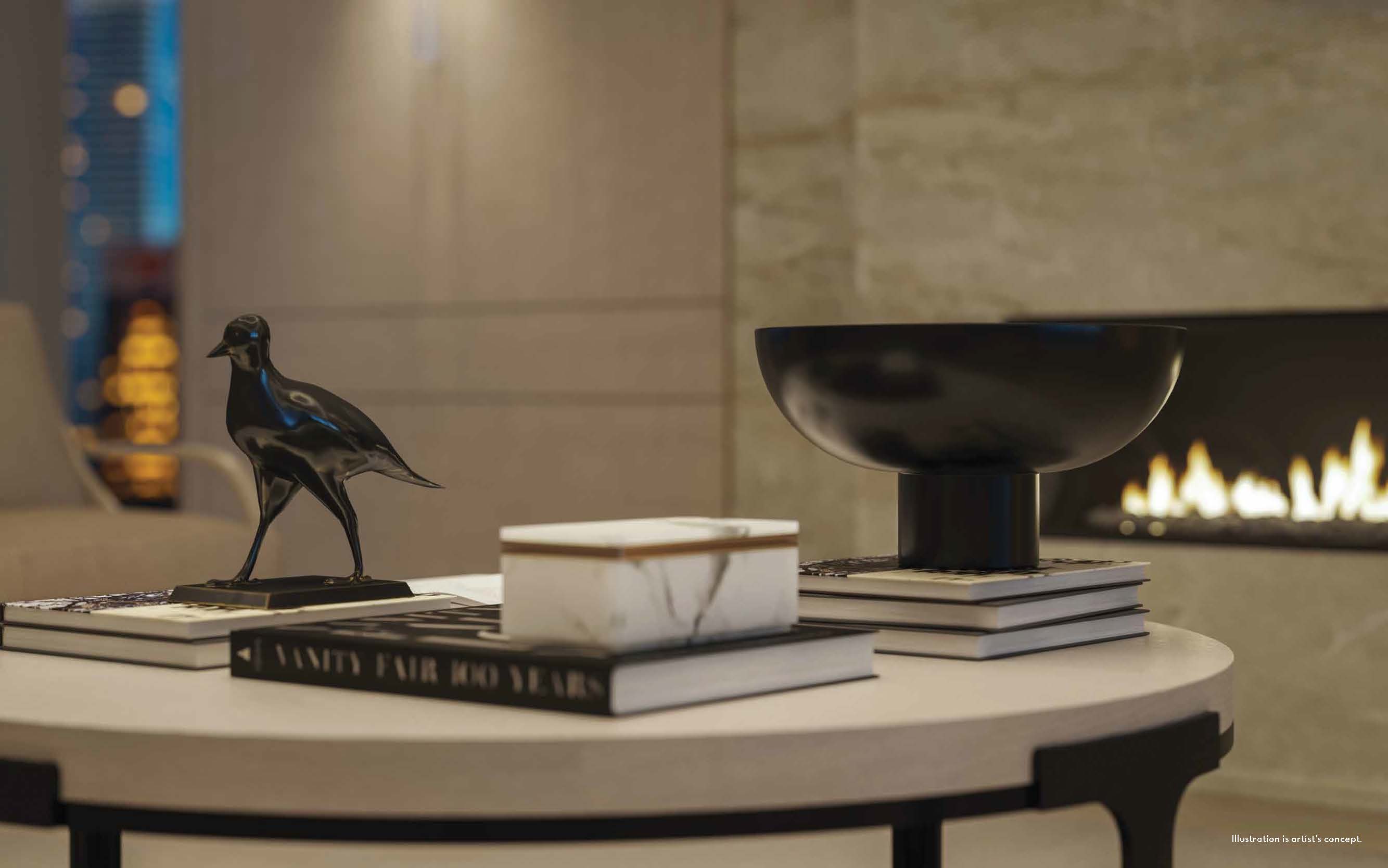 Rendering of 50 Scollard Yorkville Condos coffee table decor