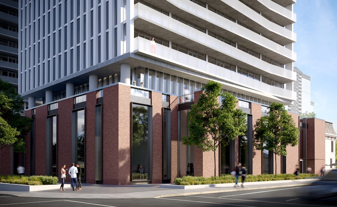 Rendering of Television City Condos podium exterior