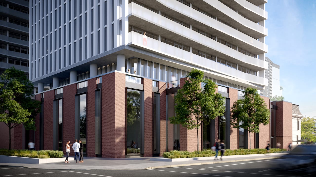Rendering of Television City Condos podium exterior