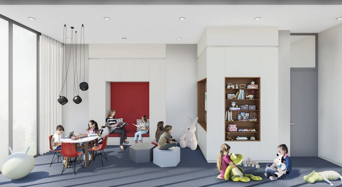 Rendering of Television City Condos kids play area interior
