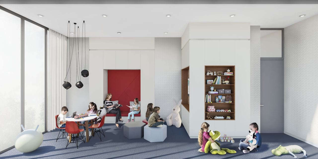 Rendering of Television City Condos kids play area interior
