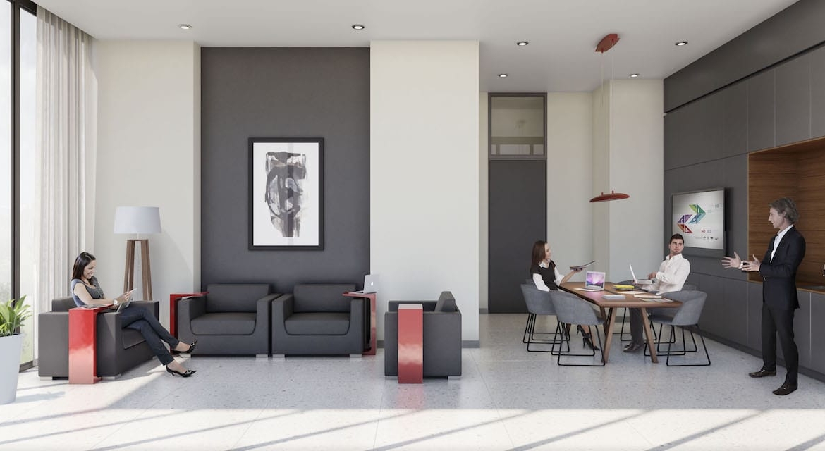 Rendering of Television City Condos lounge co-working tech space interior