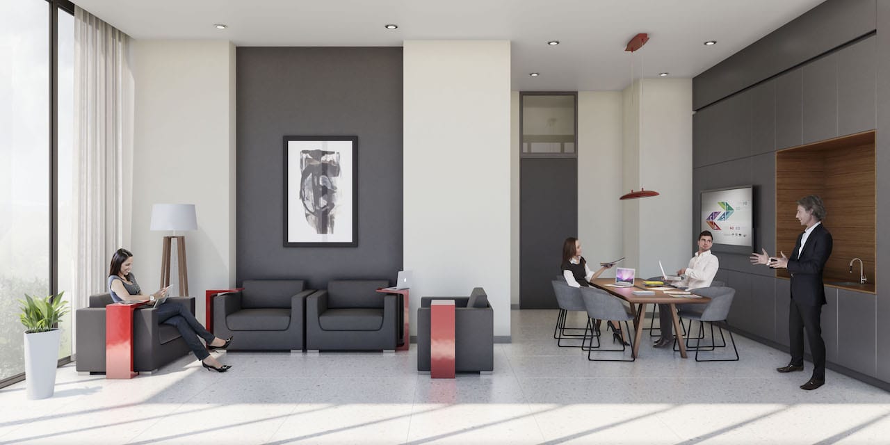 Rendering of Television City Condos lounge co-working tech space interior