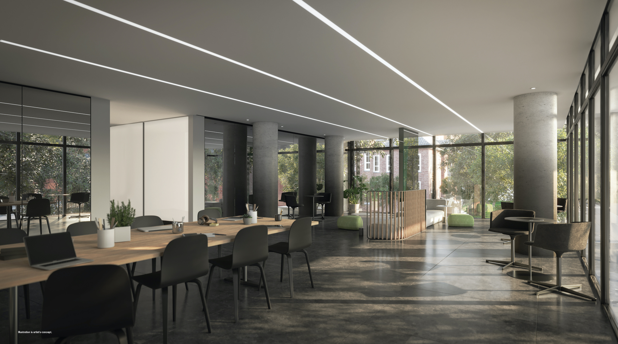 Rendering of 28 Eastern Condos co-working space.