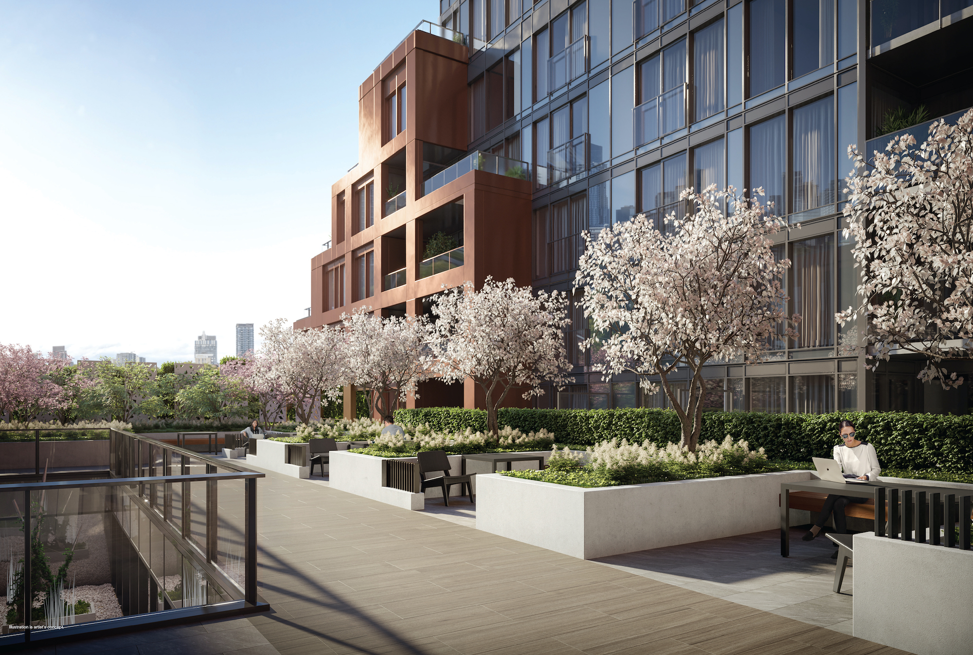 Rendering of 28 Eastern Condos courtyard terrace.
