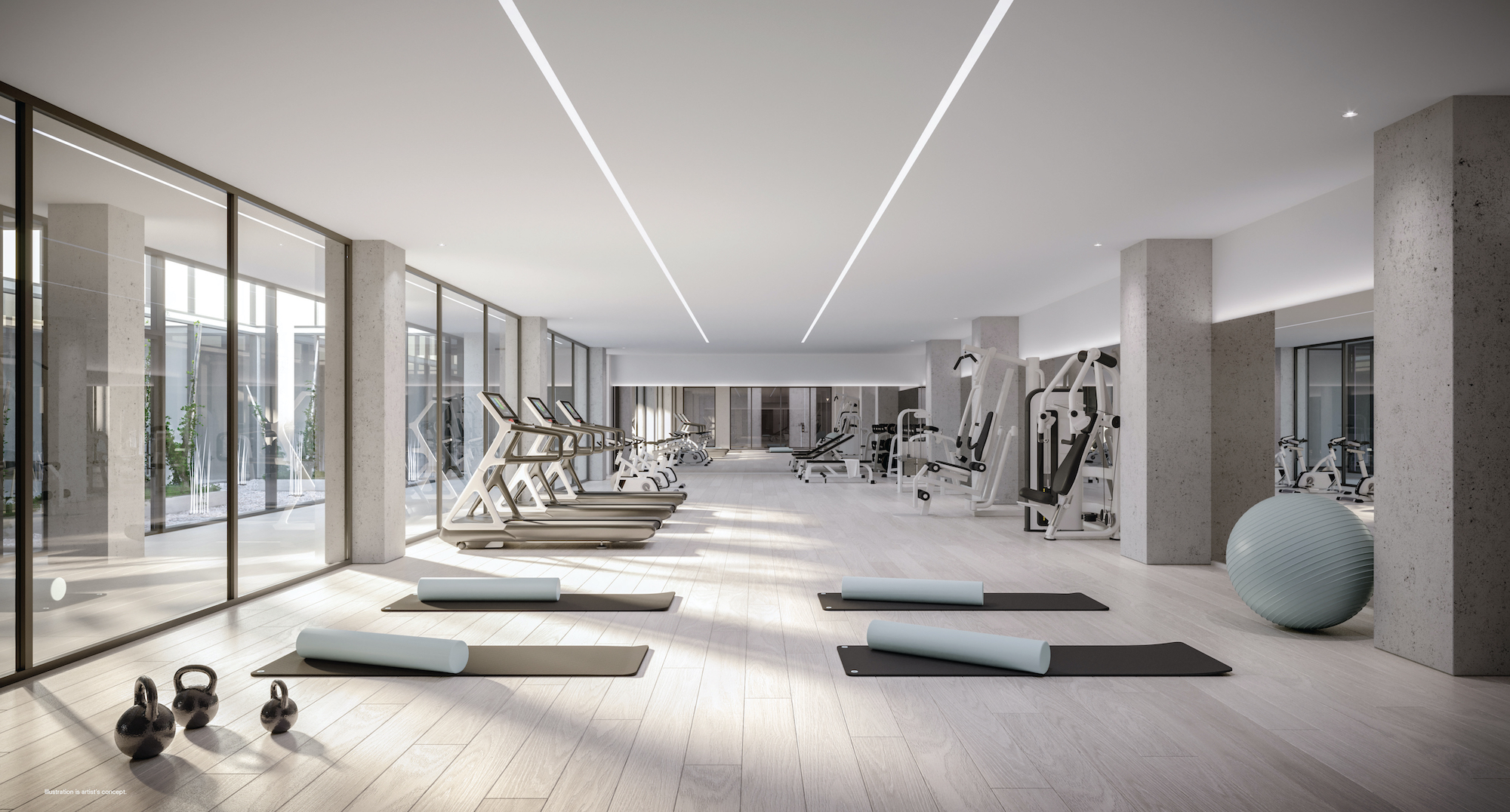 Rendering of 28 Eastern Condos fitness studio.