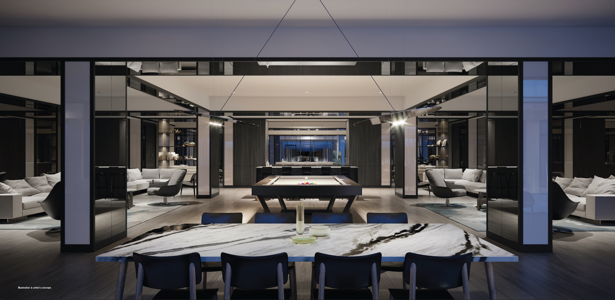 Rendering of 28 Eastern Condos party room.