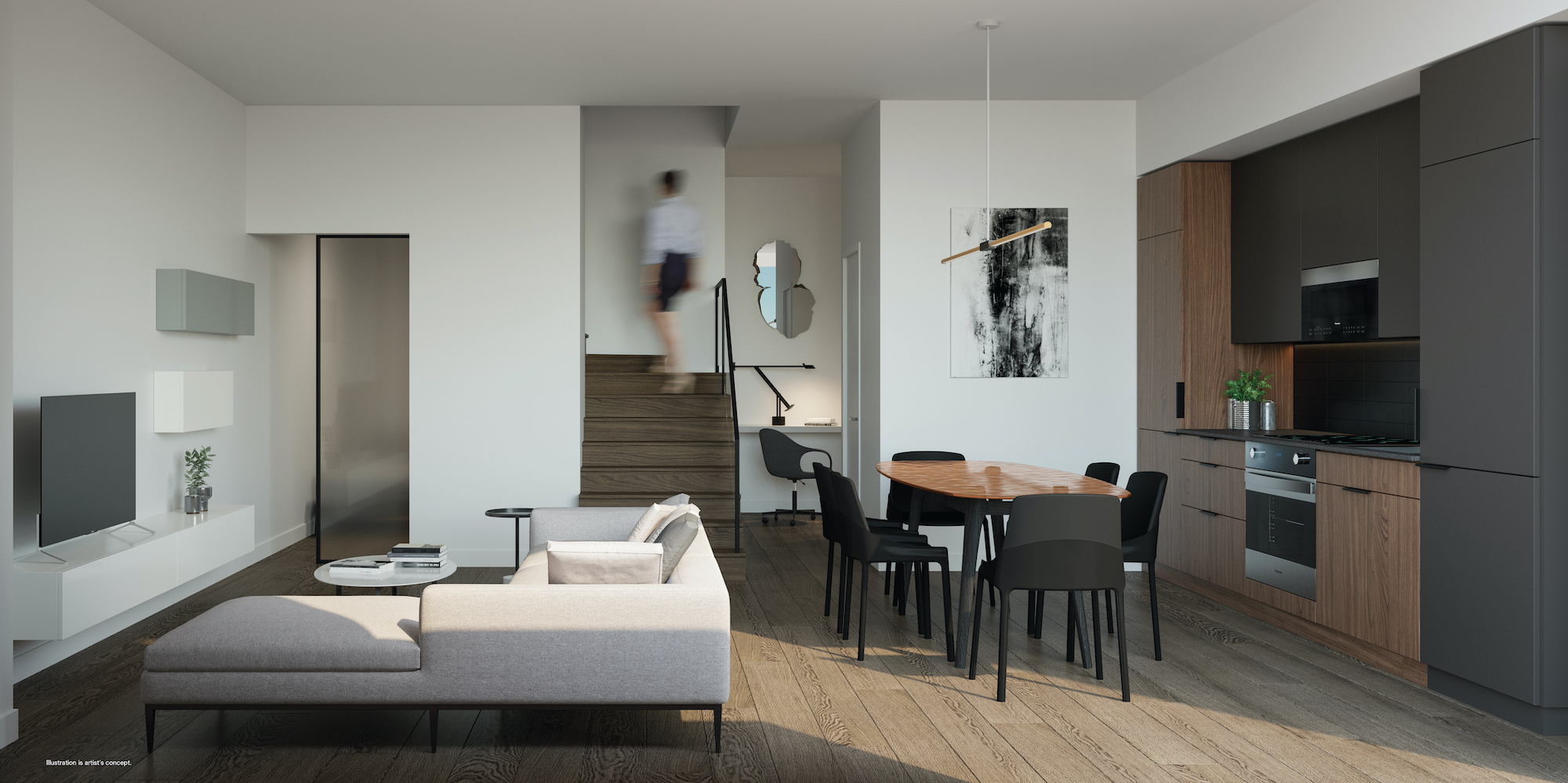 Rendering of 28 Eastern Condos townhome interior.