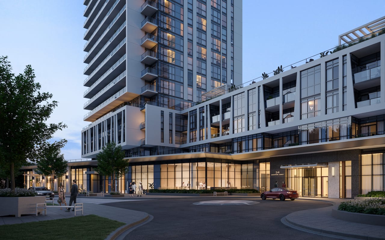 Rendering of Southport in Swansea exterior entry at night