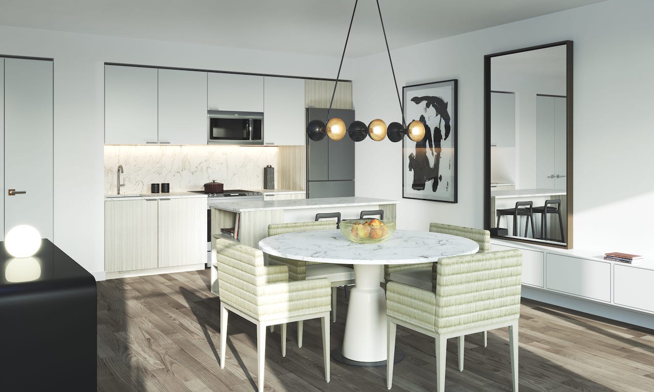 Rendering of Birchcliff Towns suit interior dining kitchen.