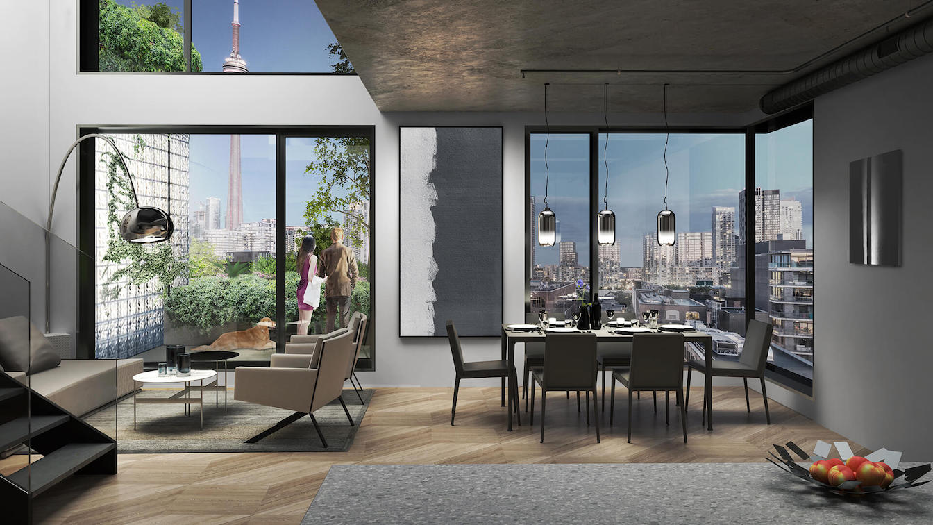 Big King West Residential Unit Living Area at Dusk
