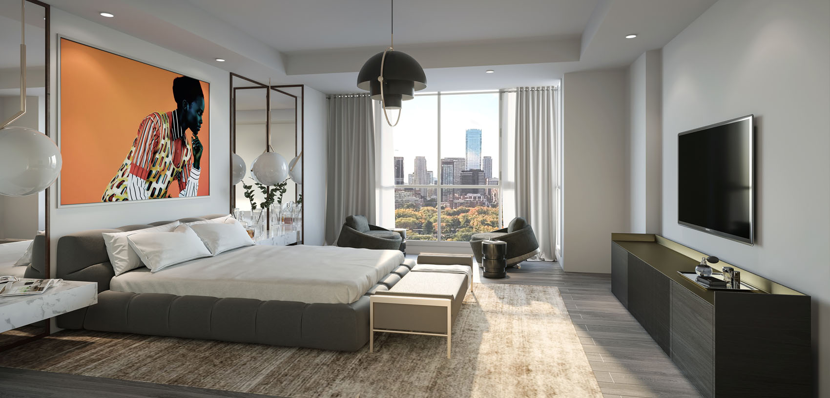 Interior rendering of 36 Birch Condos unit bedroom.