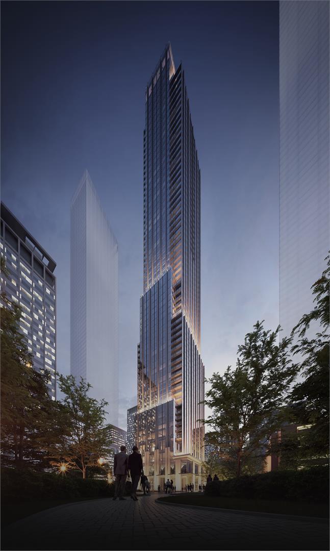 Rendering of CRU 11 Yorkville Condos building exterior in full.