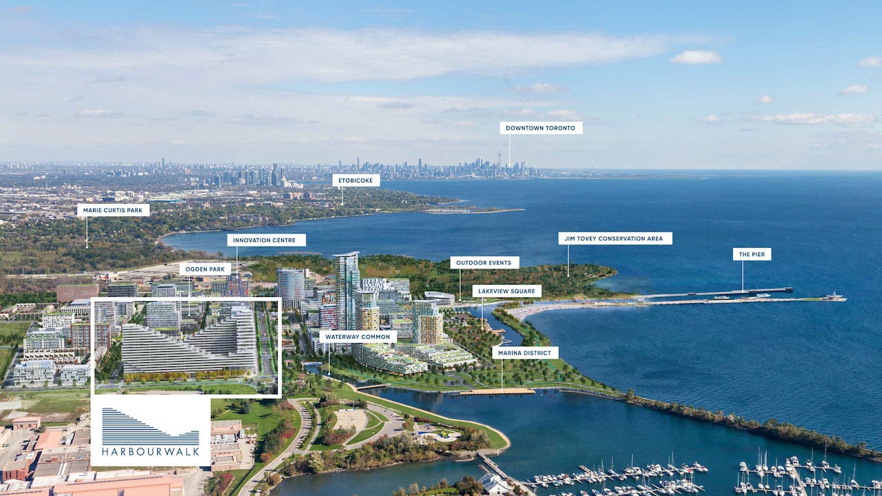Exterior rendering of Harbourwalk at Lakeview Village site map