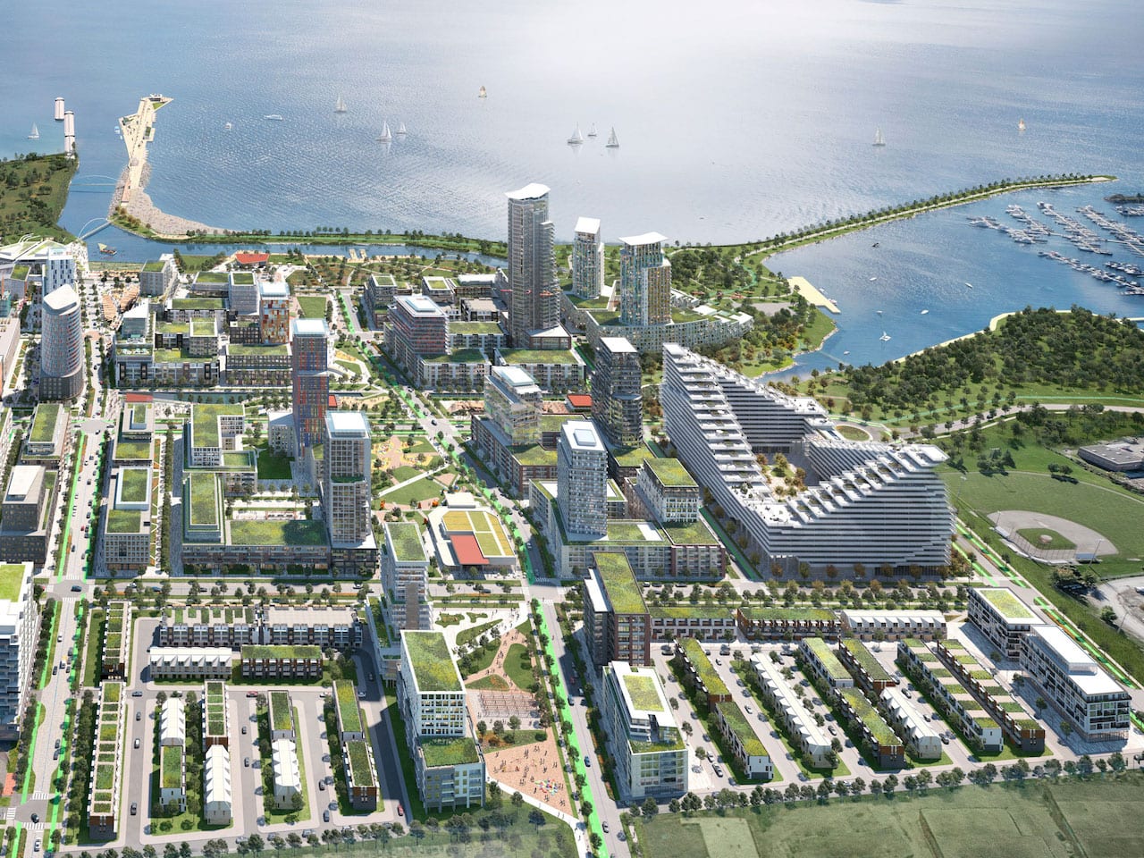 Rendering of Harbourwalk at Lakeview Village aerial crop