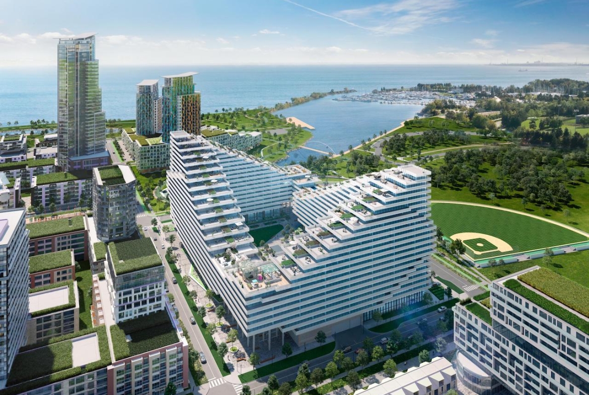 Exterior rendering of Harbourwalk at Lakeview Village aerial