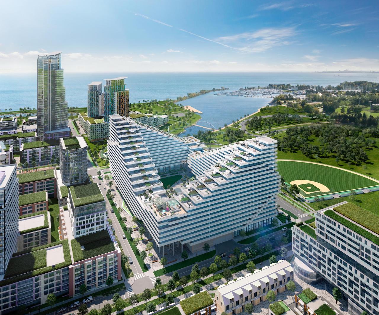Exterior rendering of Harbourwalk at Lakeview Village aerial