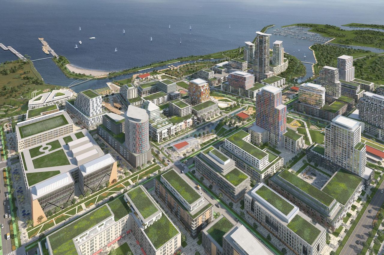 Rendering of Lakeview Village detailed aerial