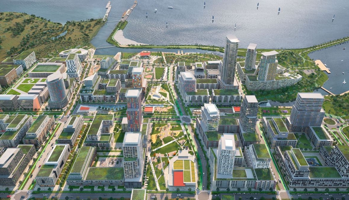 Rendering of Lakeview Village detailed aerial daytime