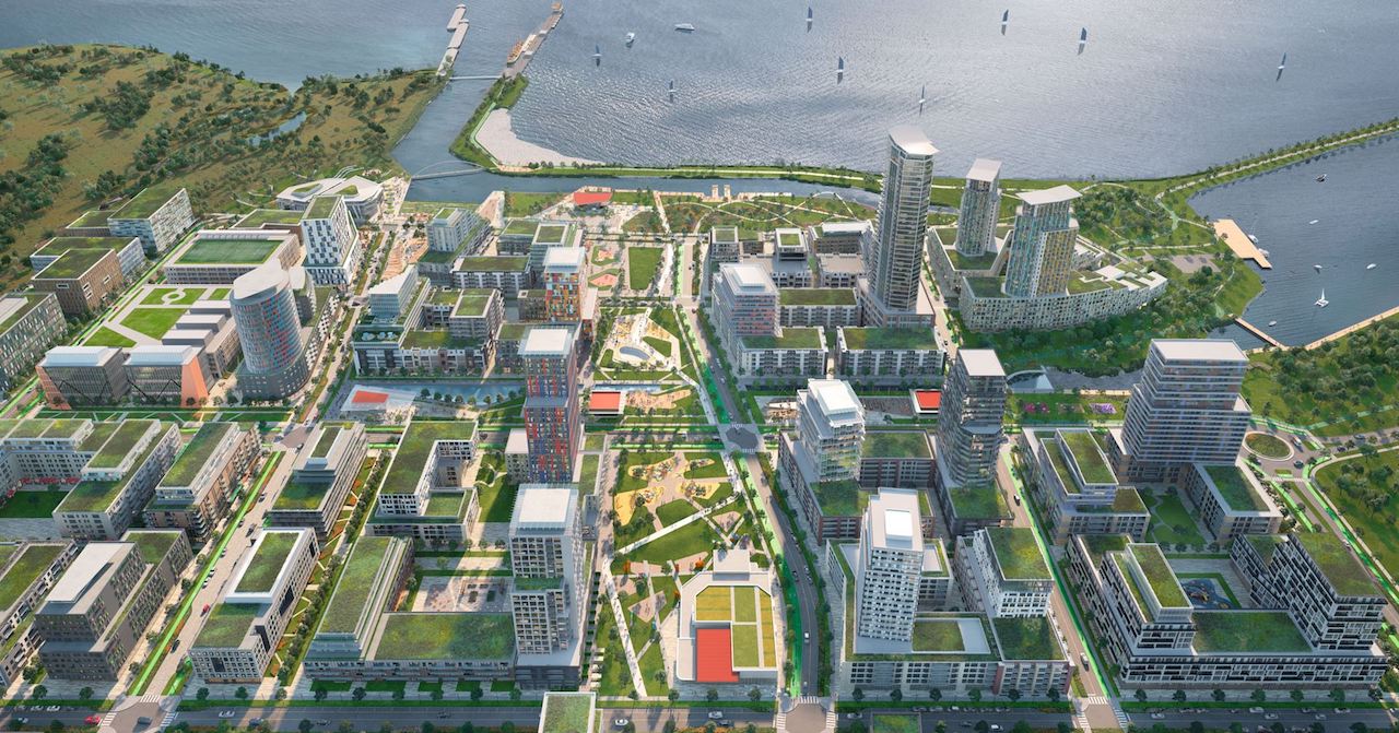 Rendering of Lakeview Village detailed aerial daytime