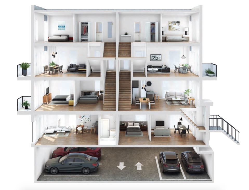 Rendering of 4Hundred East Mall Townhomes Floors