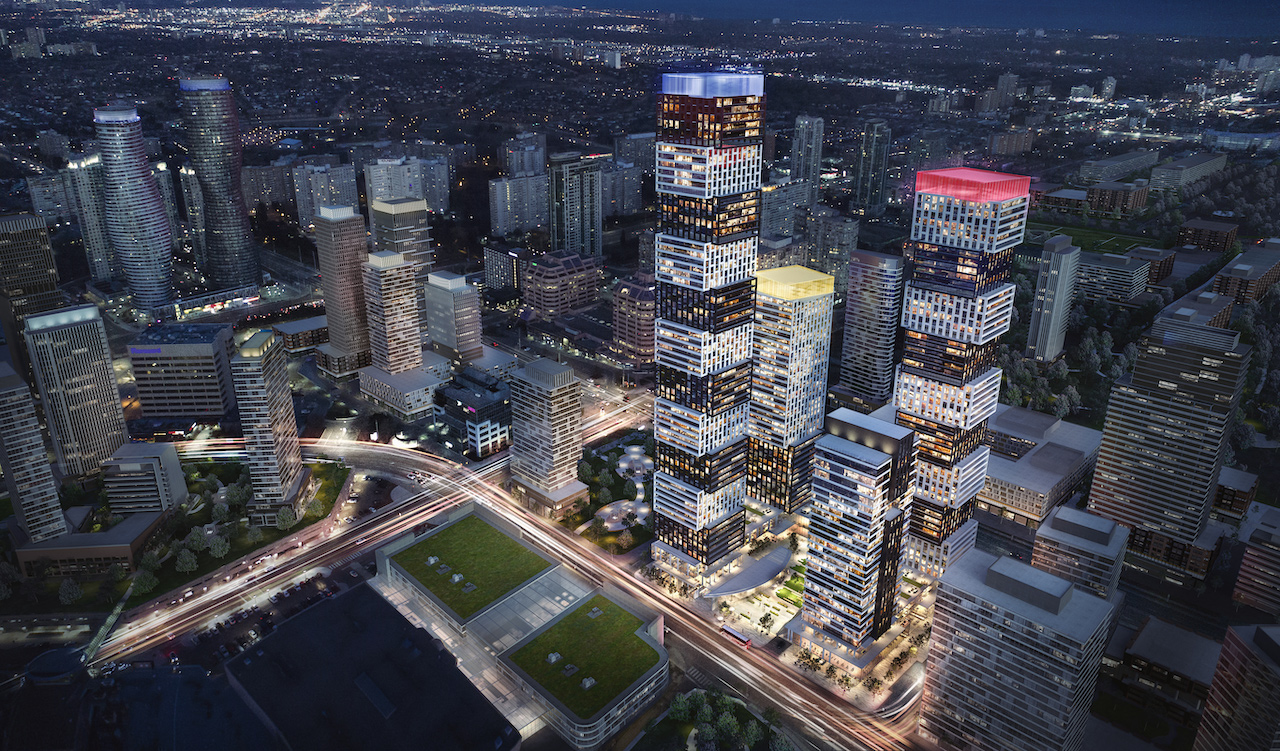 Evening rendering of Exchange District Condos in Mississauga