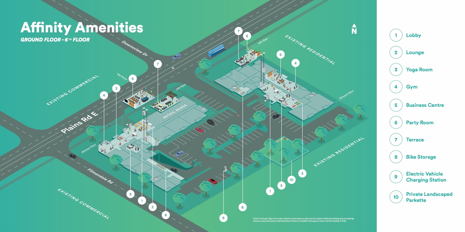 Graphic of Affinity Condos Building Amenities