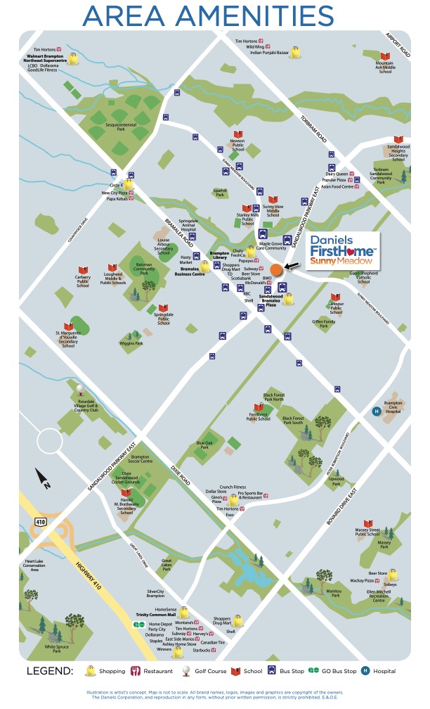 Area Amenities Map for Daniels FirstHome Sunny Meadow Townhomes