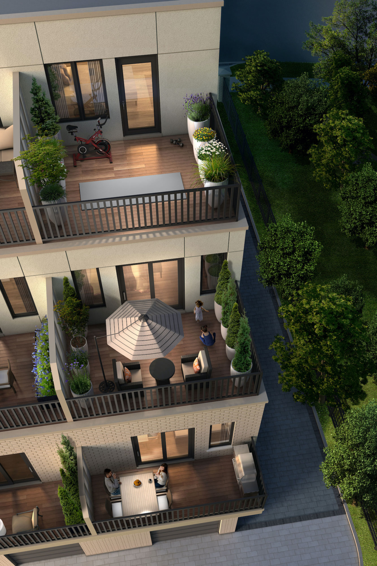 Rendering of Bartley Towns balcony from aerial point of view