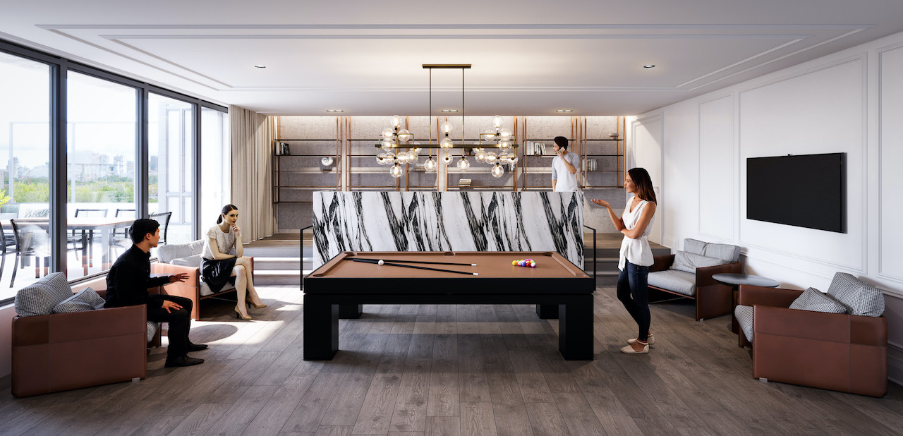 Rendering of The Dylan Condos billiards room.