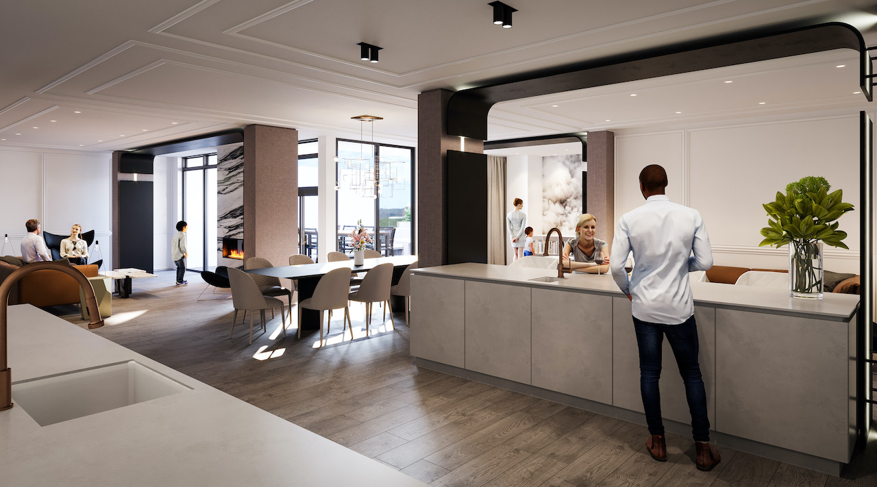 Rendering of The Dylan Condos main party room.
