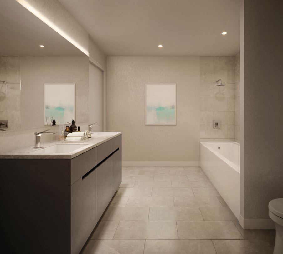 Rendering of St. Clair Village Condos interior 3-bedroom suite bathroom.