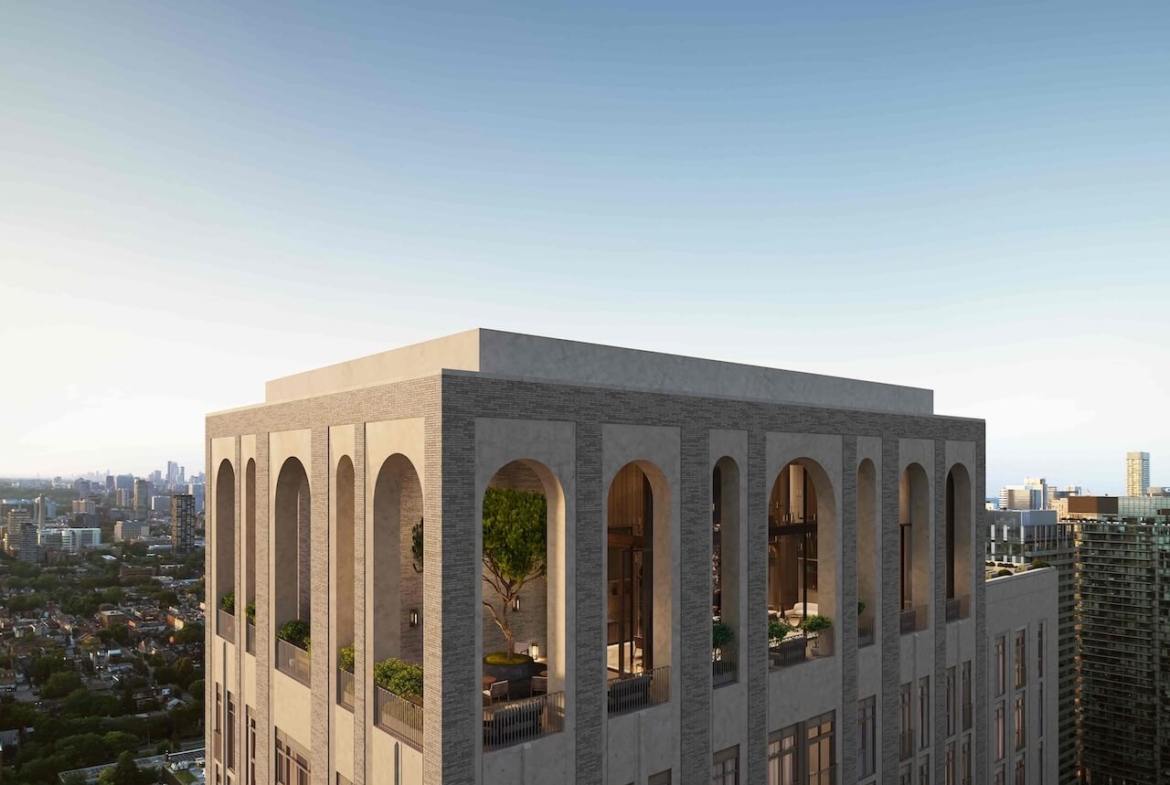 Rendering of 101 Spadina exterior rooftop terrace aerial