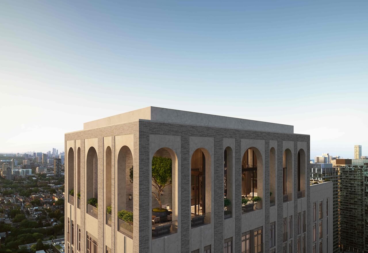 Rendering of 101 Spadina exterior rooftop terrace aerial
