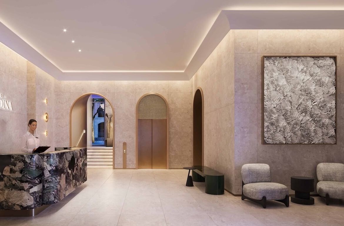 Rendering of 101 Spadina lobby with concierge