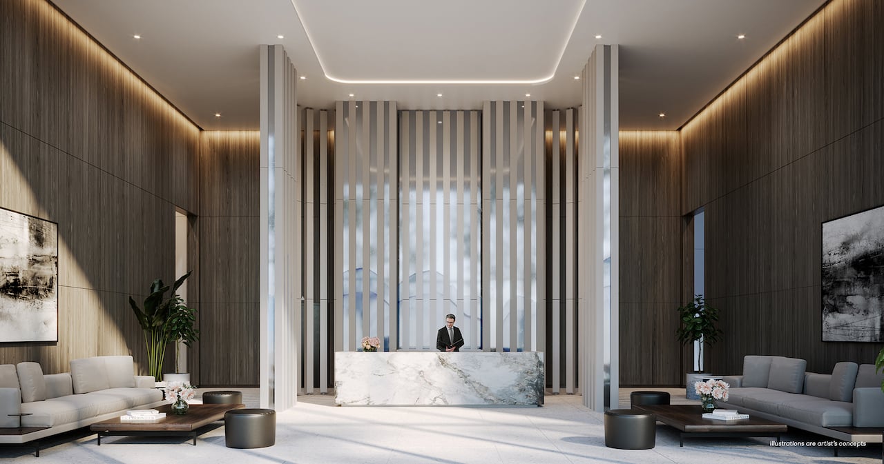 Brightwater Condos lobby with concierge