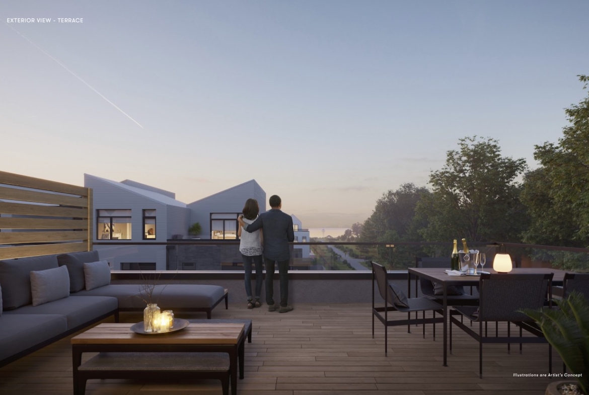 Exterior rendering of Brightwater Towns Terrace with Lake Ontario View