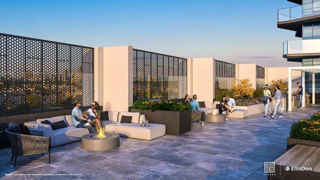 Rendering of Thirty Six Zorra Condos exterior BBQ area