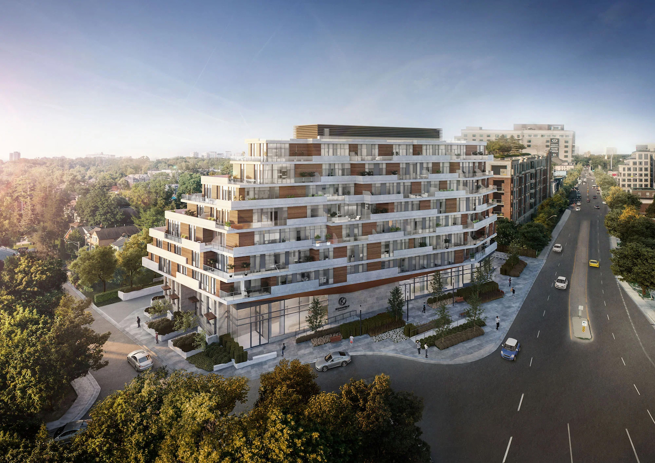 Aerial rendering of Kingsway Crescent Condos and Towns.