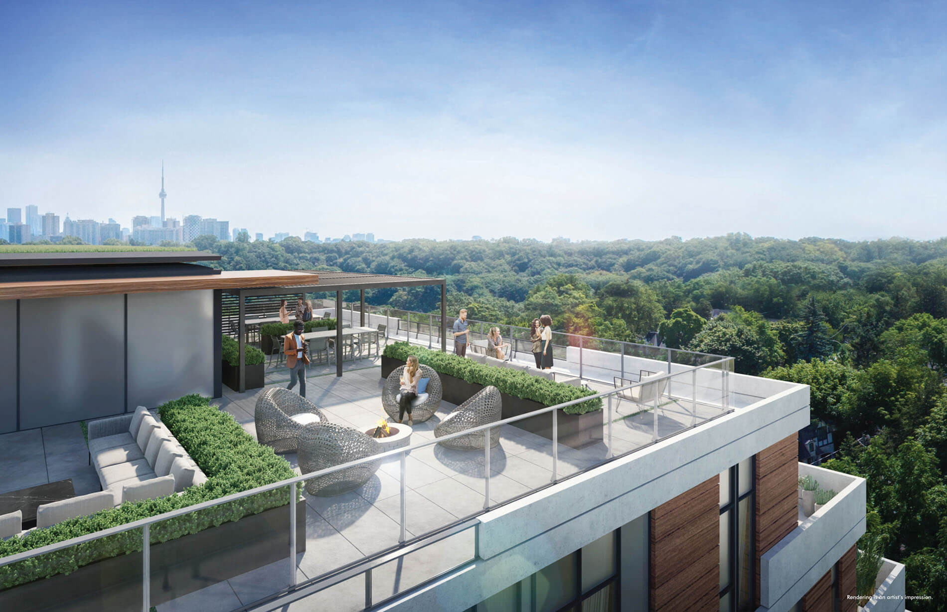Rendering of Kingsway Crescent Condos exterior rooftop patio.