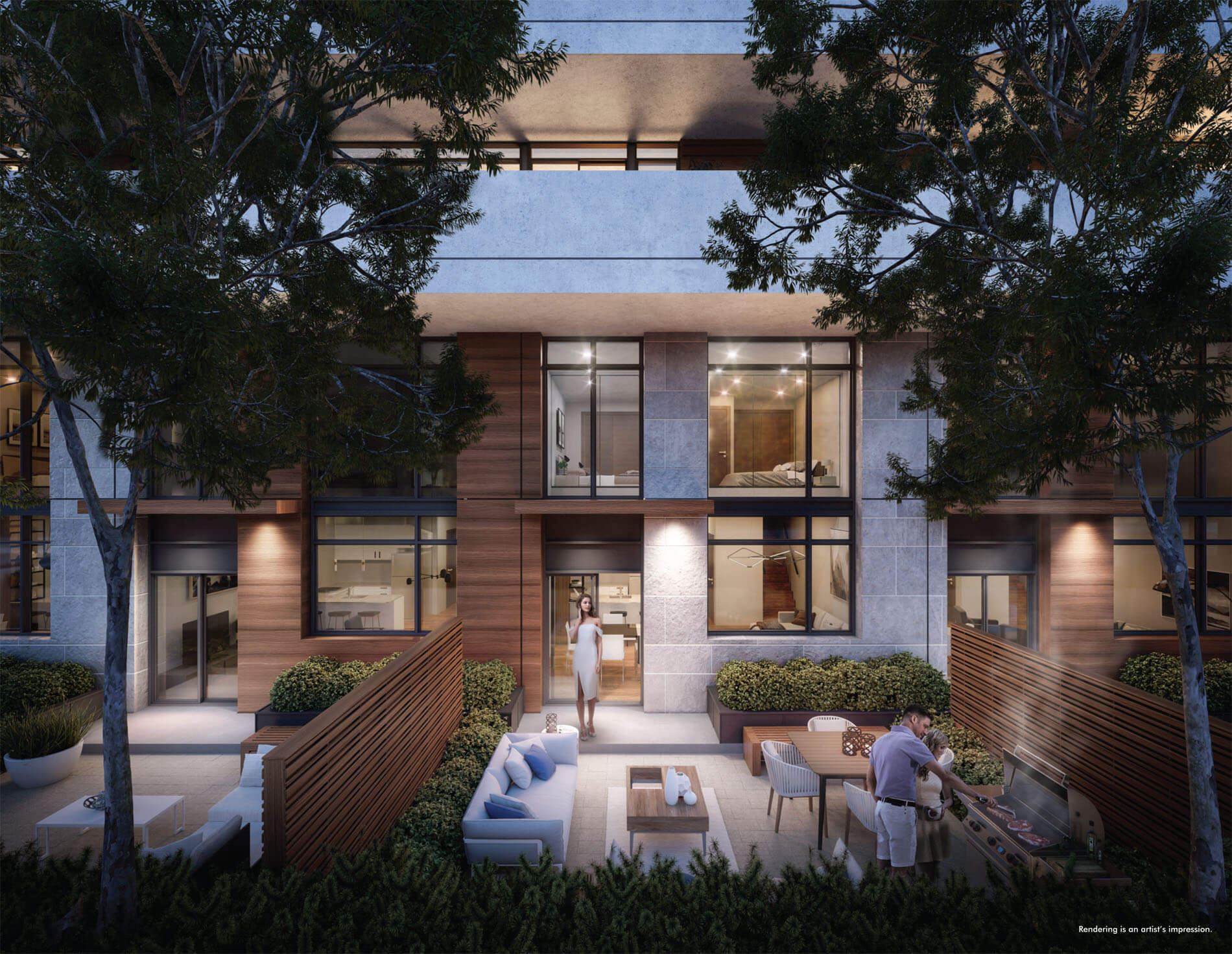 Rendering of Kingsway Crescent Condos suite exterior backyard patio.