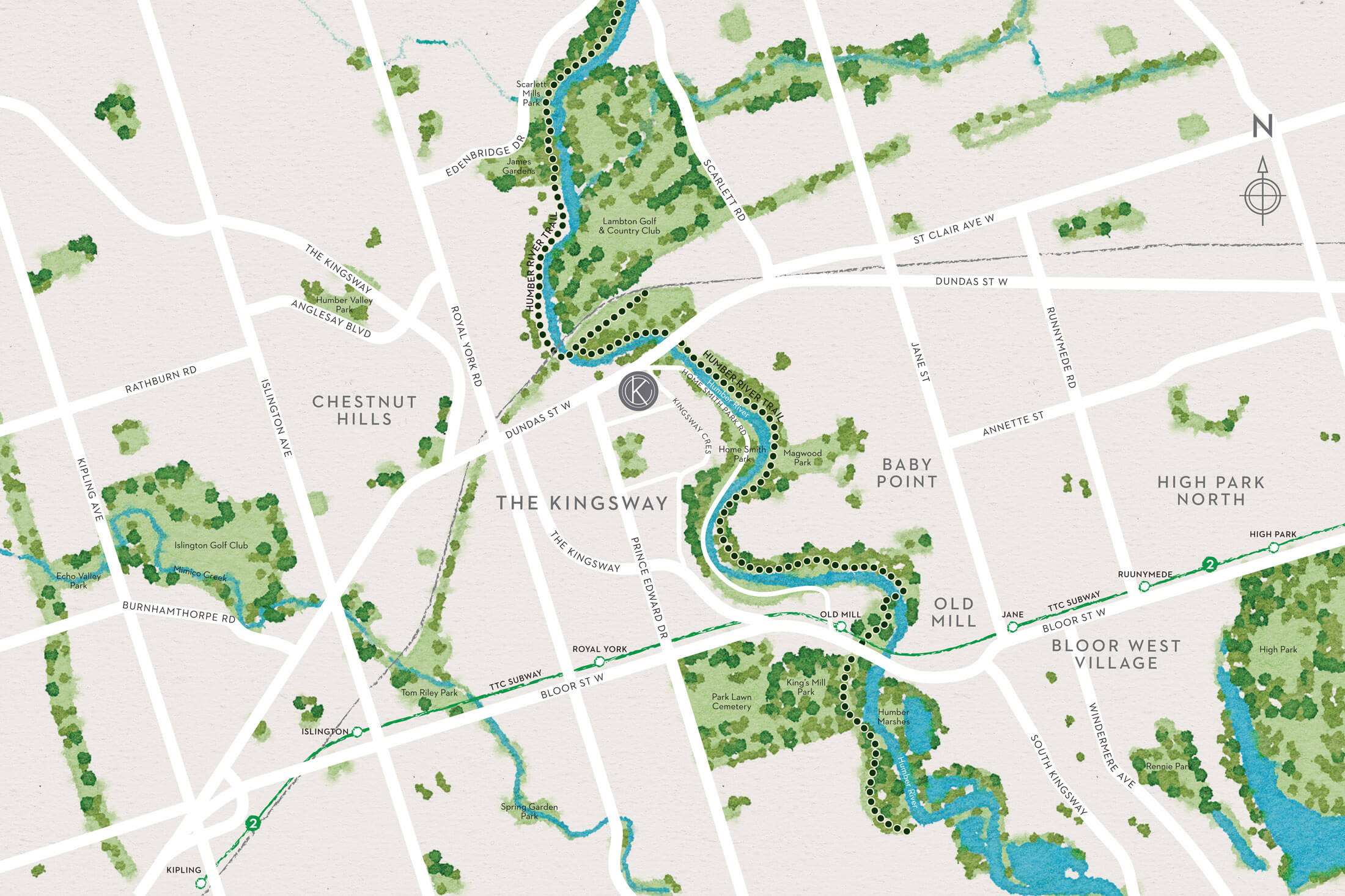 Map of Kingsway Crescent in Etobicoke.