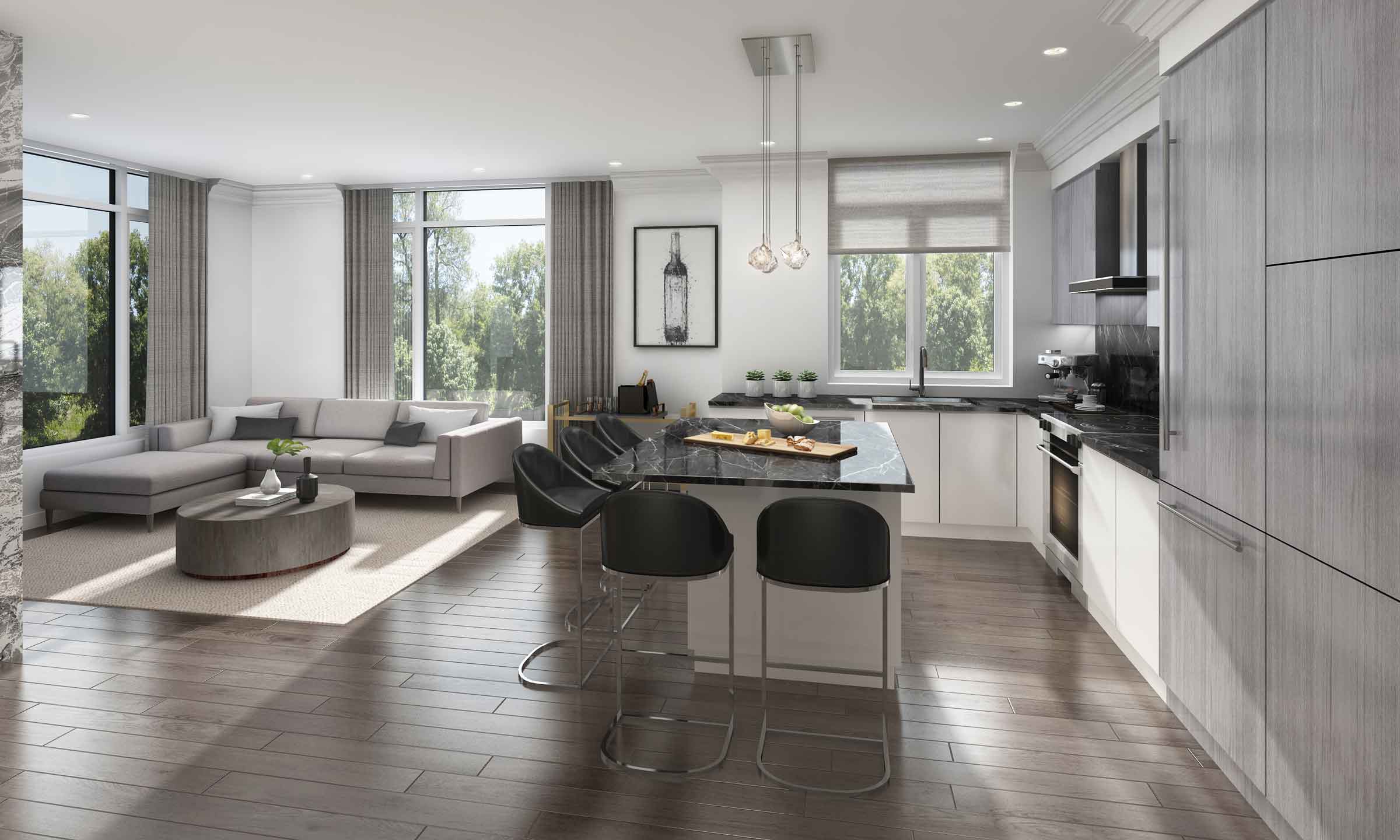 Rendering of 11 Altamont Towns suite kitchen and dining.