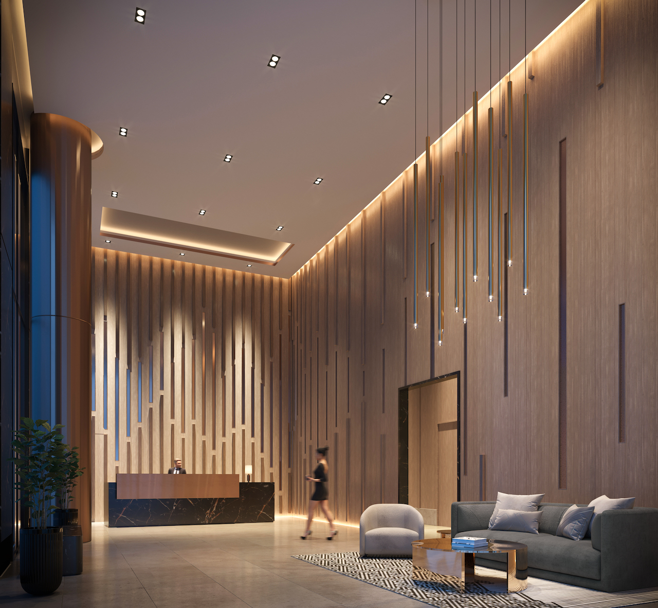 Rendering of 55 Mercer lobby.